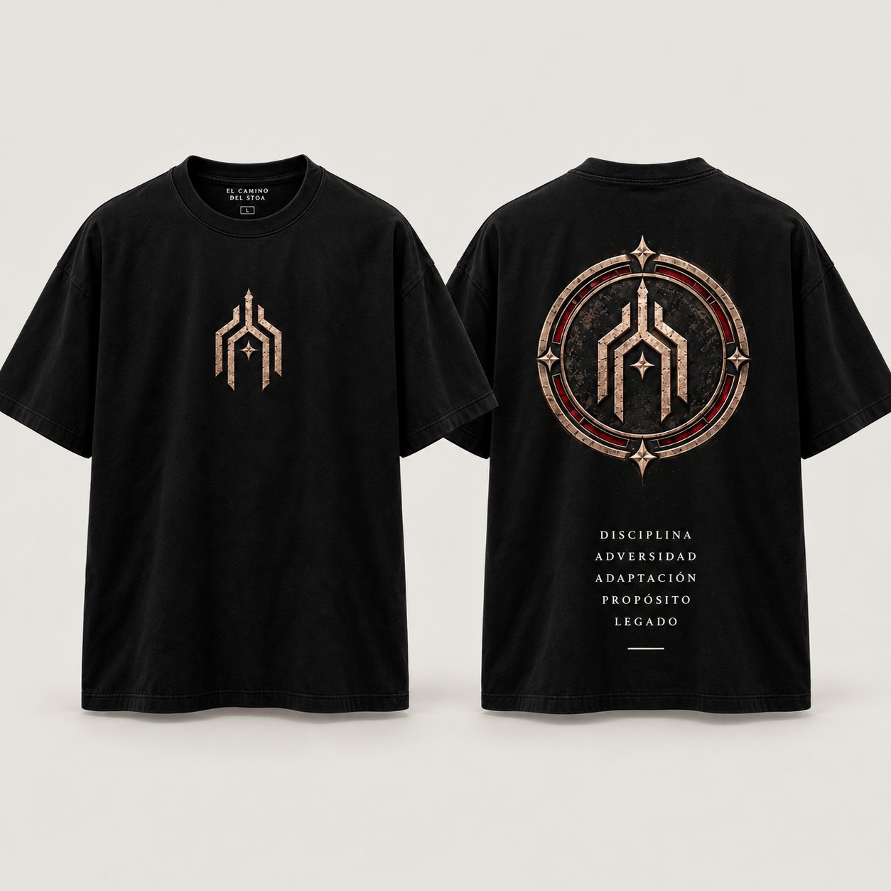 Playera SIGILO 001 · Values, mockup en negro